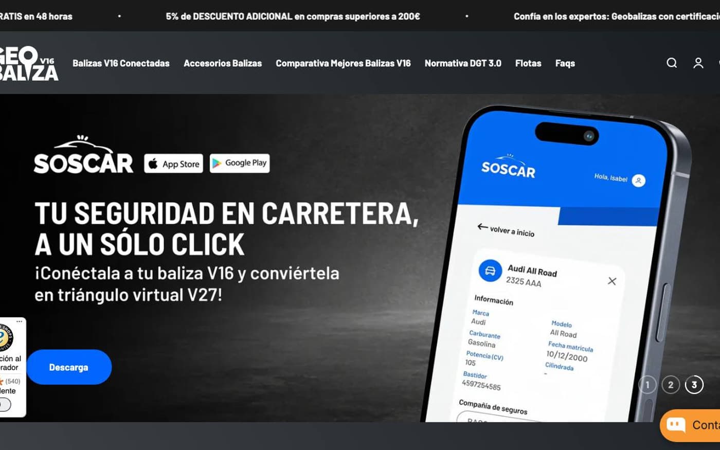Captura limpia de la home oficial de Geobaliza para la guía de seguridad vial.