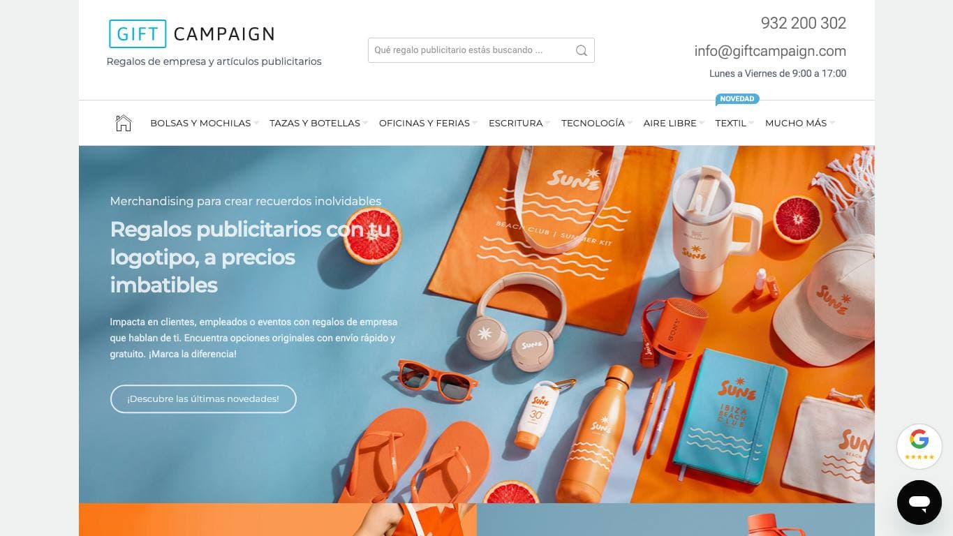 Captura de la home de Gift Campaign, tienda de regalos de empresa.