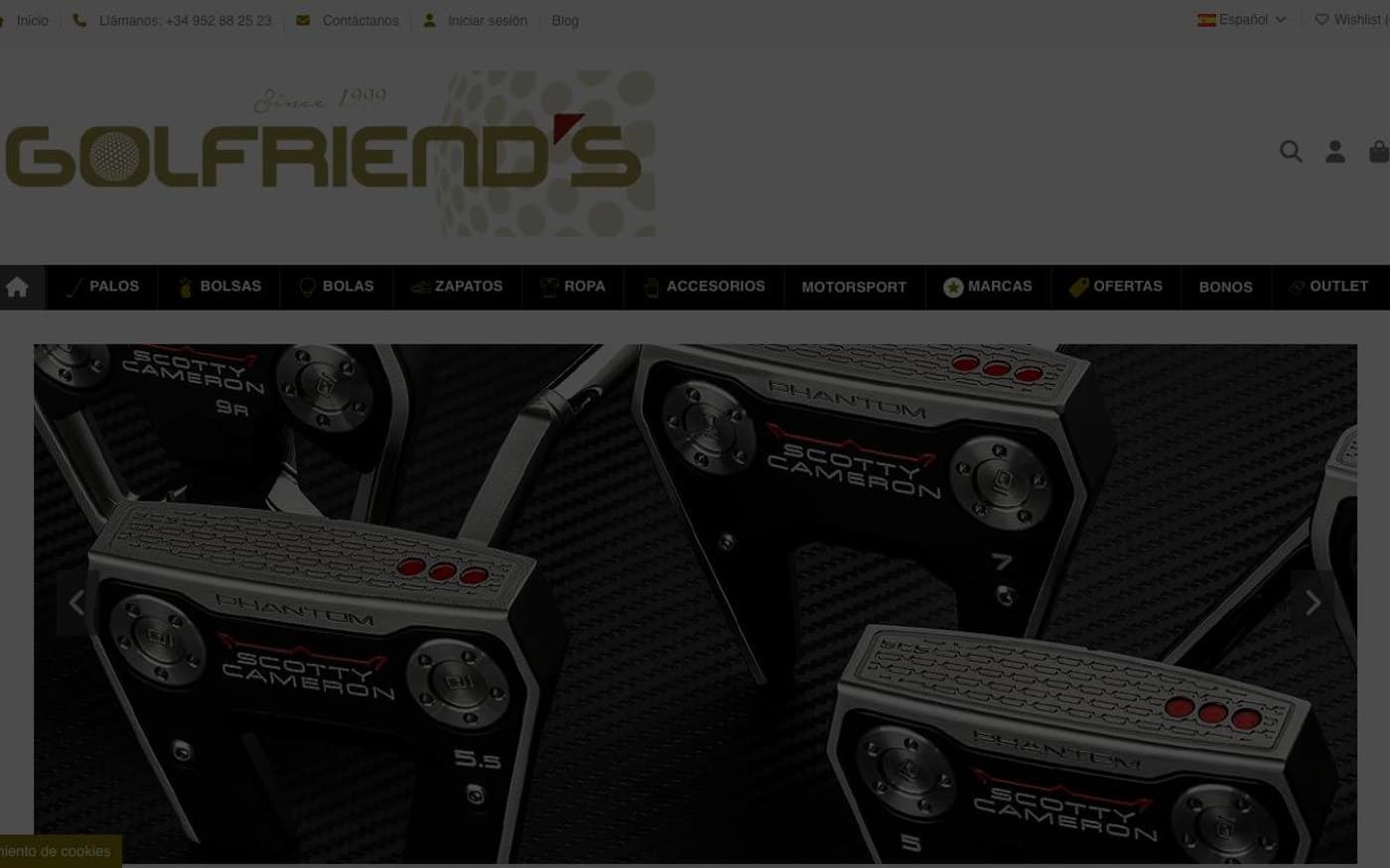 Captura de la home de Golfriends, tienda de golf especializada.