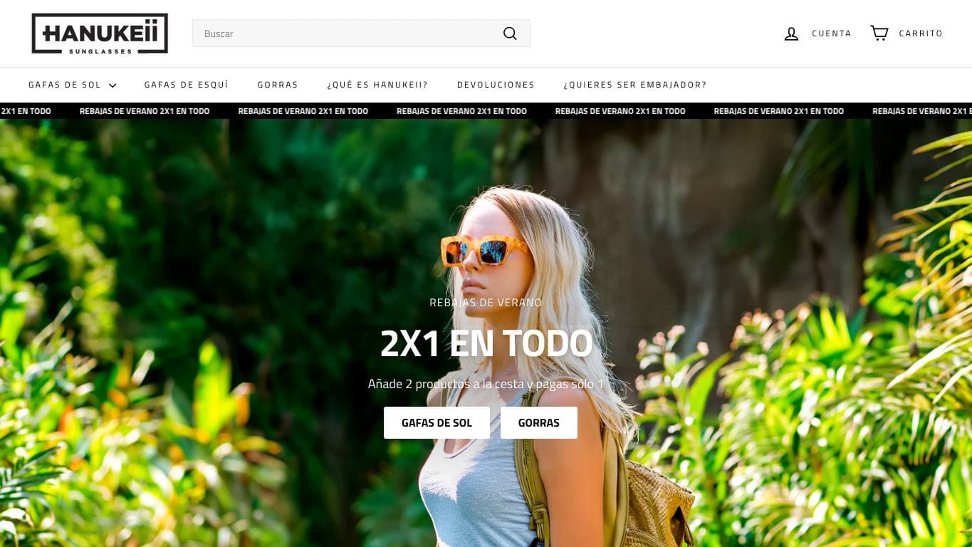 Captura de la home de Hanukeii, tienda de óptica online.