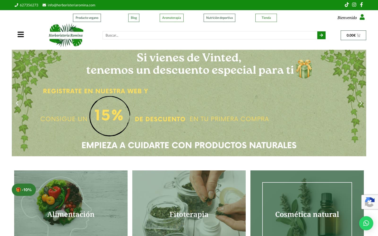 Captura limpia de Herboristería Romina, primera tienda de la guía de control de peso online.