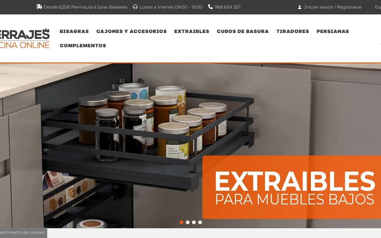 Captura limpia de la home de HerrajesCocinaOnline, incluida en la guía de tiendas de organización de cocina.