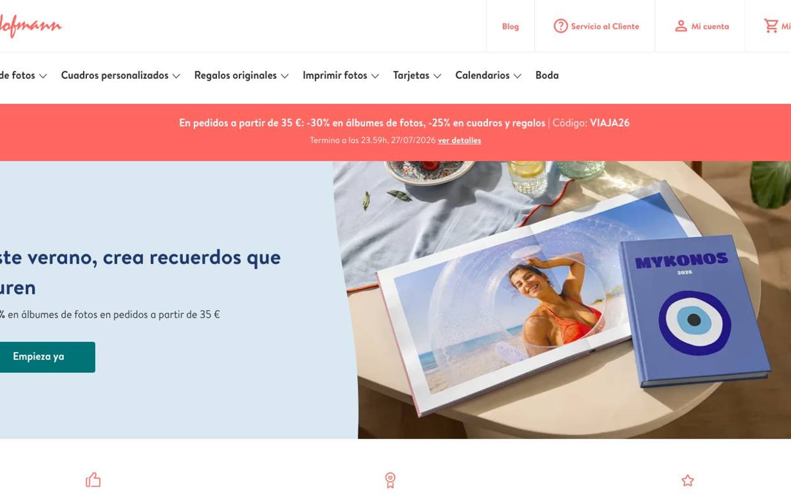 Captura limpia de la página oficial de Hofmann, tienda de calendarios personalizados.