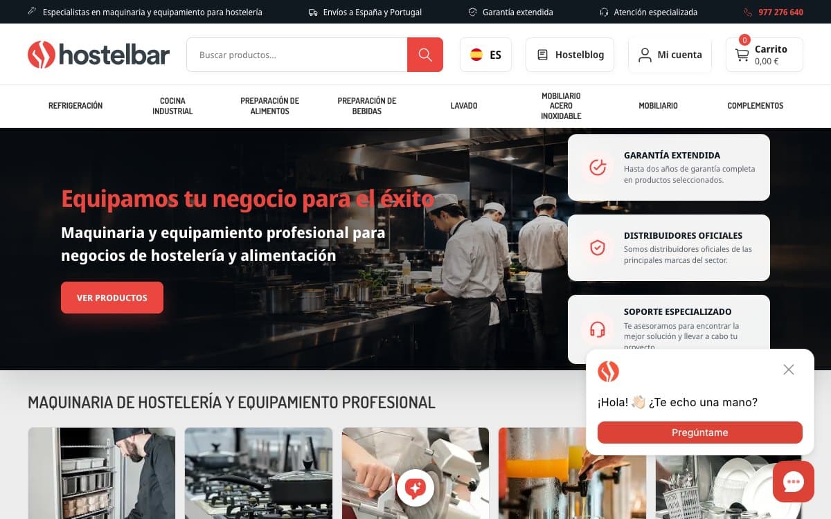 Captura limpia de la home de Hostelbar, tienda de maquinaria profesional incluida en la guía.