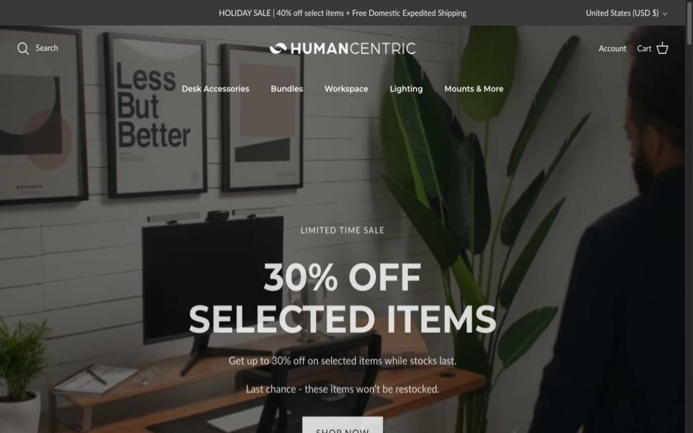 Captura home-top de una tienda oficial de organización de escritorio