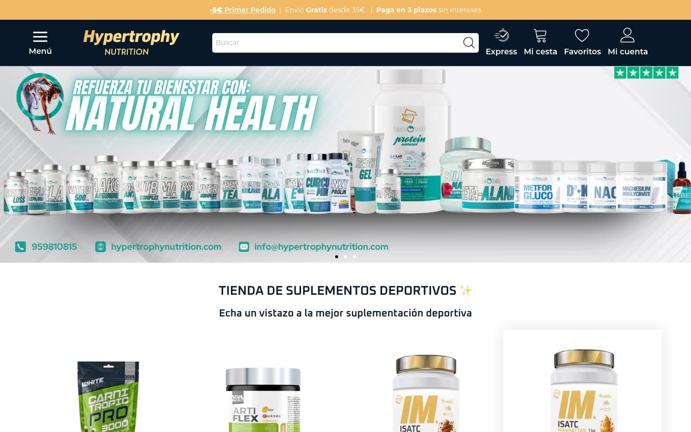 Captura limpia de Hypertrophy Nutrition, primera tienda del ranking de packs por objetivo