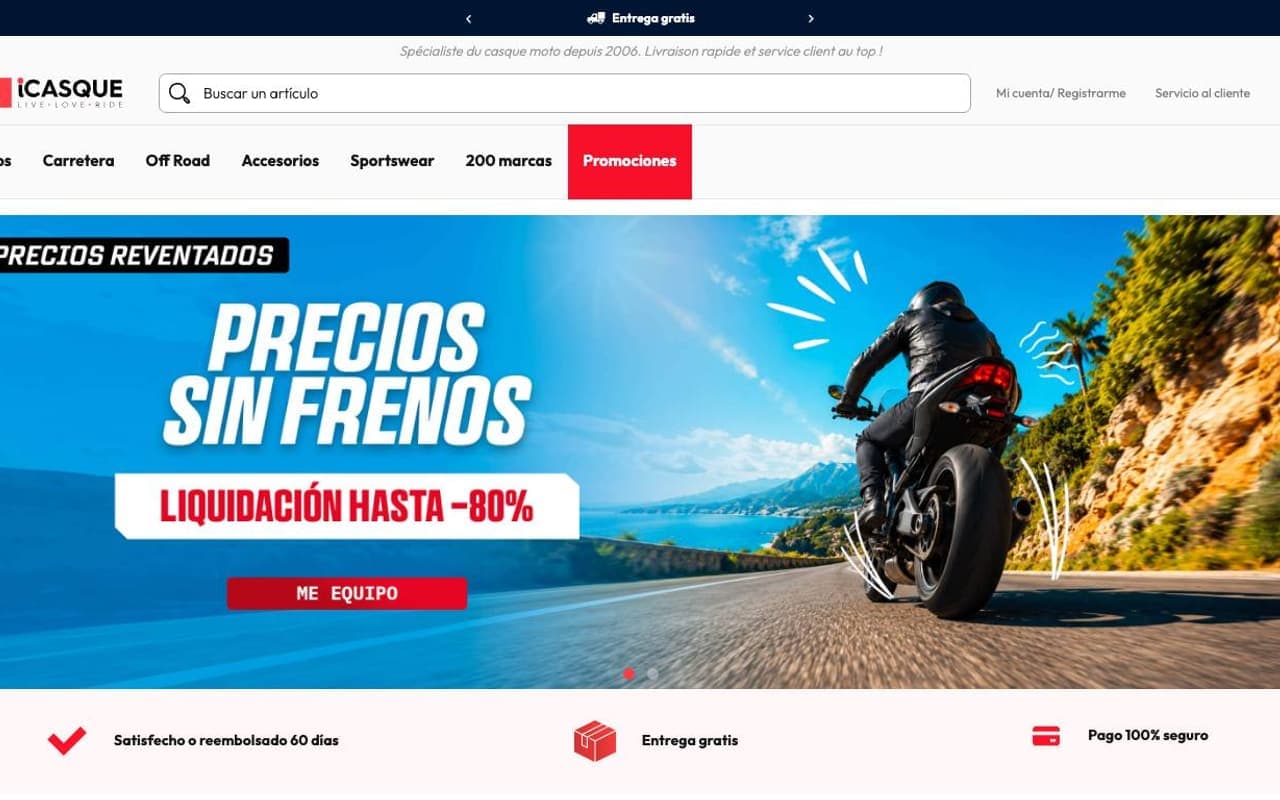 Captura limpia de una tienda oficial de cascos