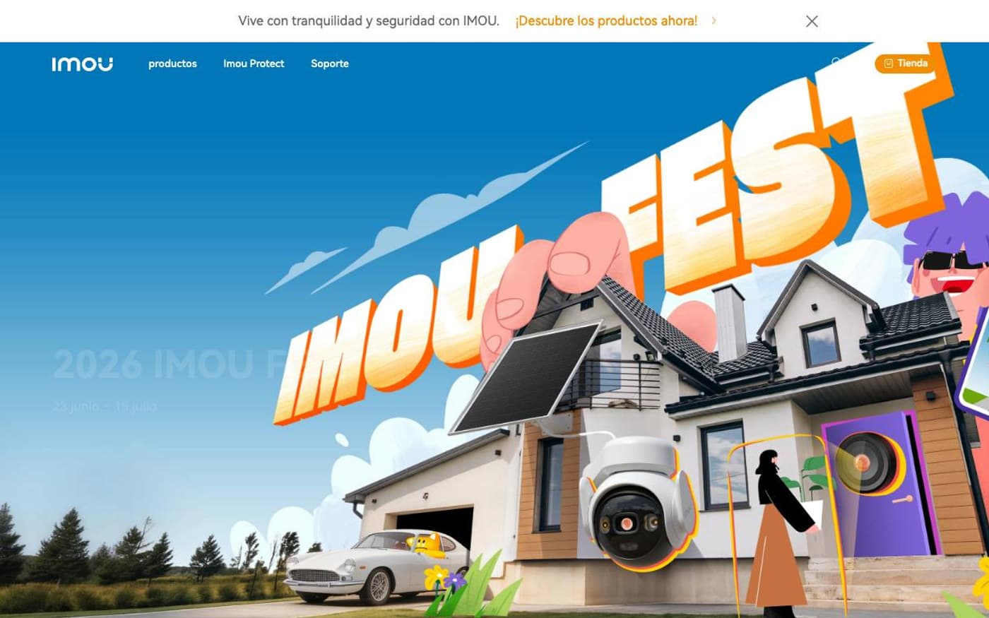 Captura de la home oficial de IMOU para la guía de seguridad conectada.
