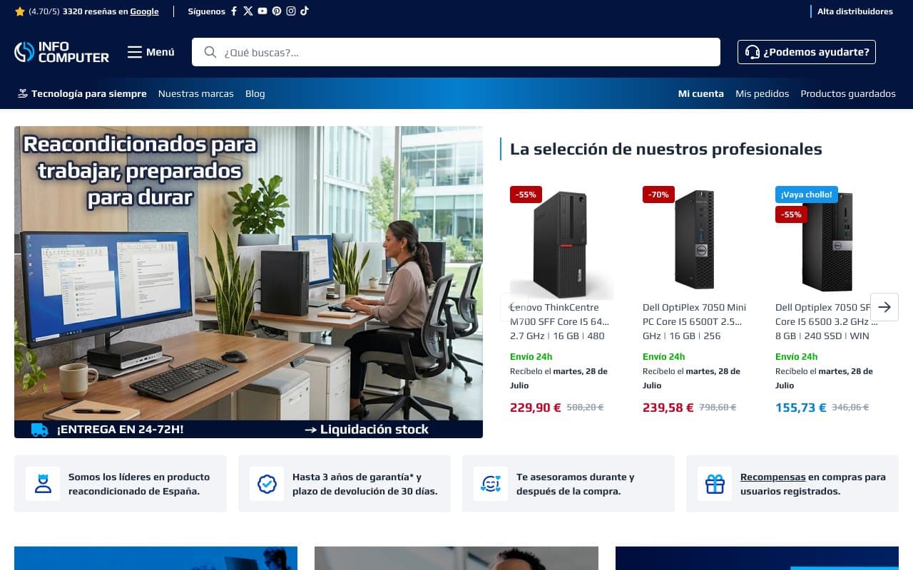 Captura de la home oficial de InfoComputer, incluida en la guía de reacondicionados informáticos.