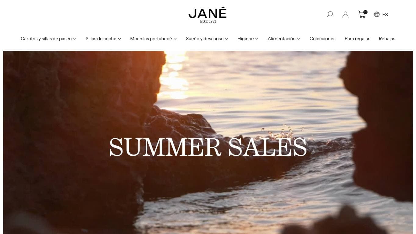 Captura de la home de Jané, tienda online de puericultura.