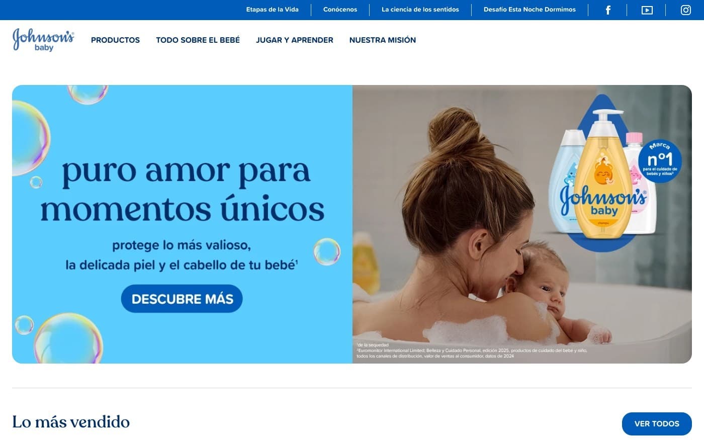 Captura limpia de la home oficial de JOHNSON'S Baby
