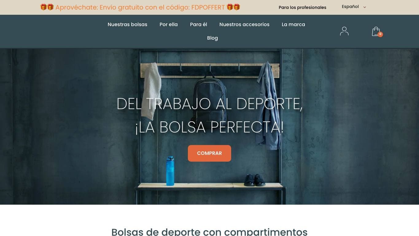 Captura de la home de Karkoa, tienda de bolsas de deporte.