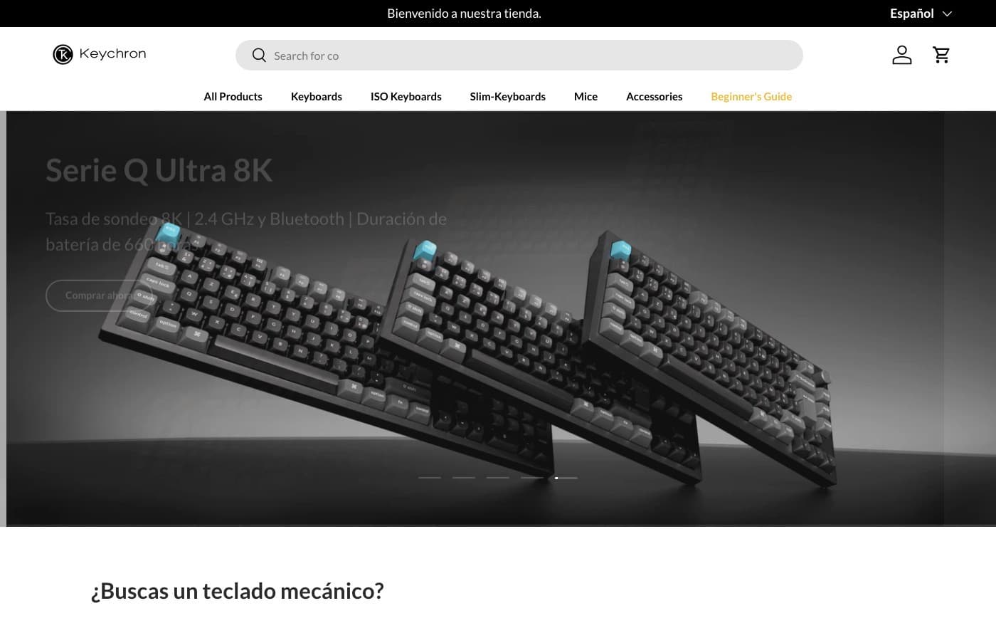 Captura limpia de la home oficial de Keychron