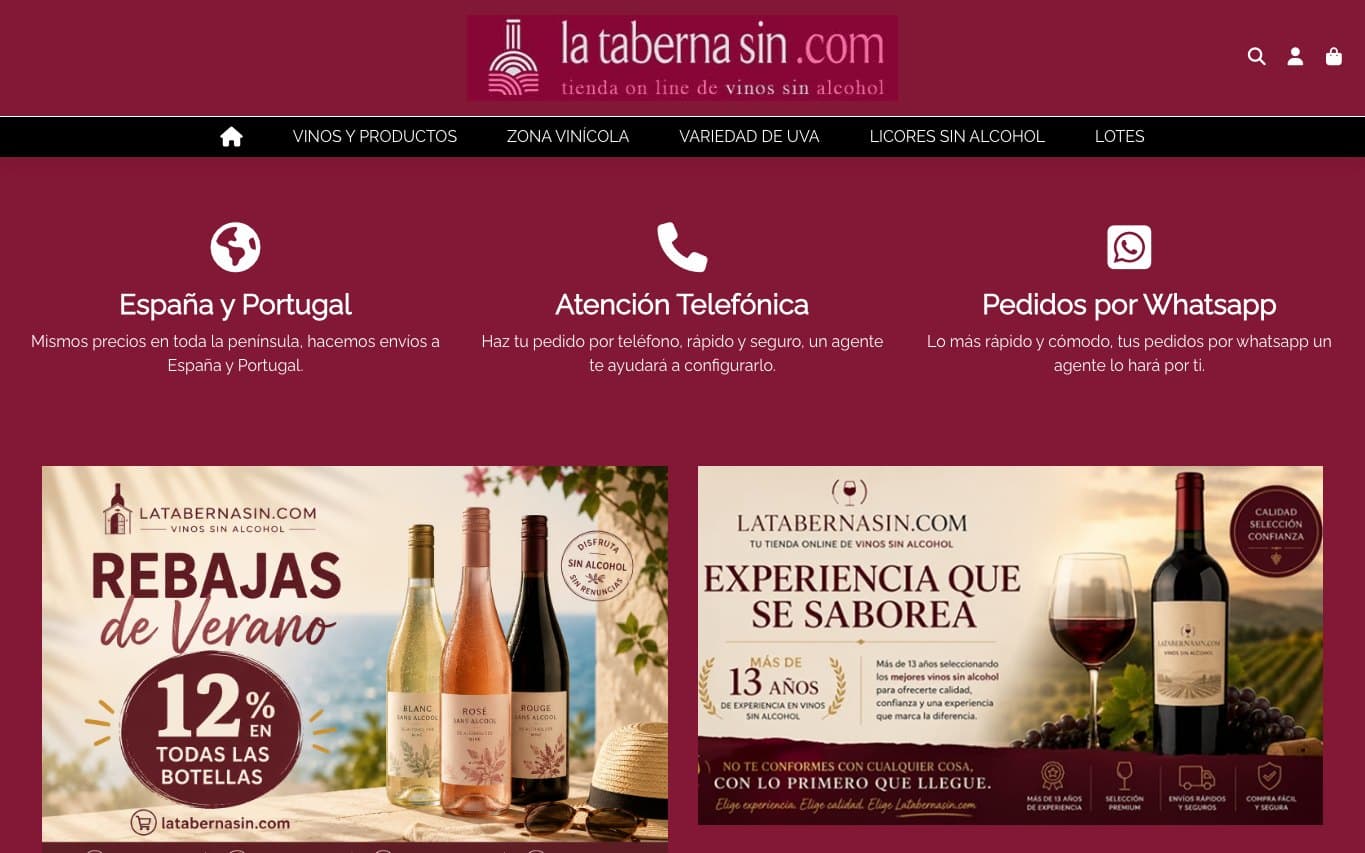 Captura oficial de La Taberna Sin, tienda de bebidas sin alcohol.