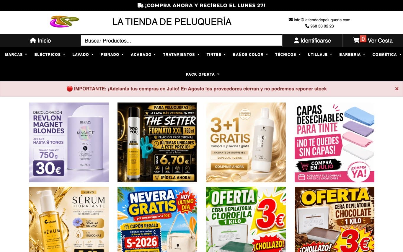 Captura oficial de La Tienda de Peluquería, tienda de belleza profesional.