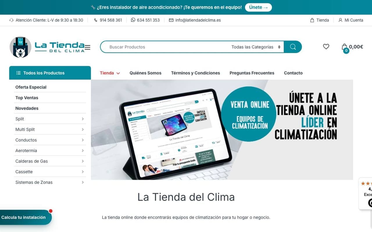 Captura limpia de una tienda oficial de climatización exterior