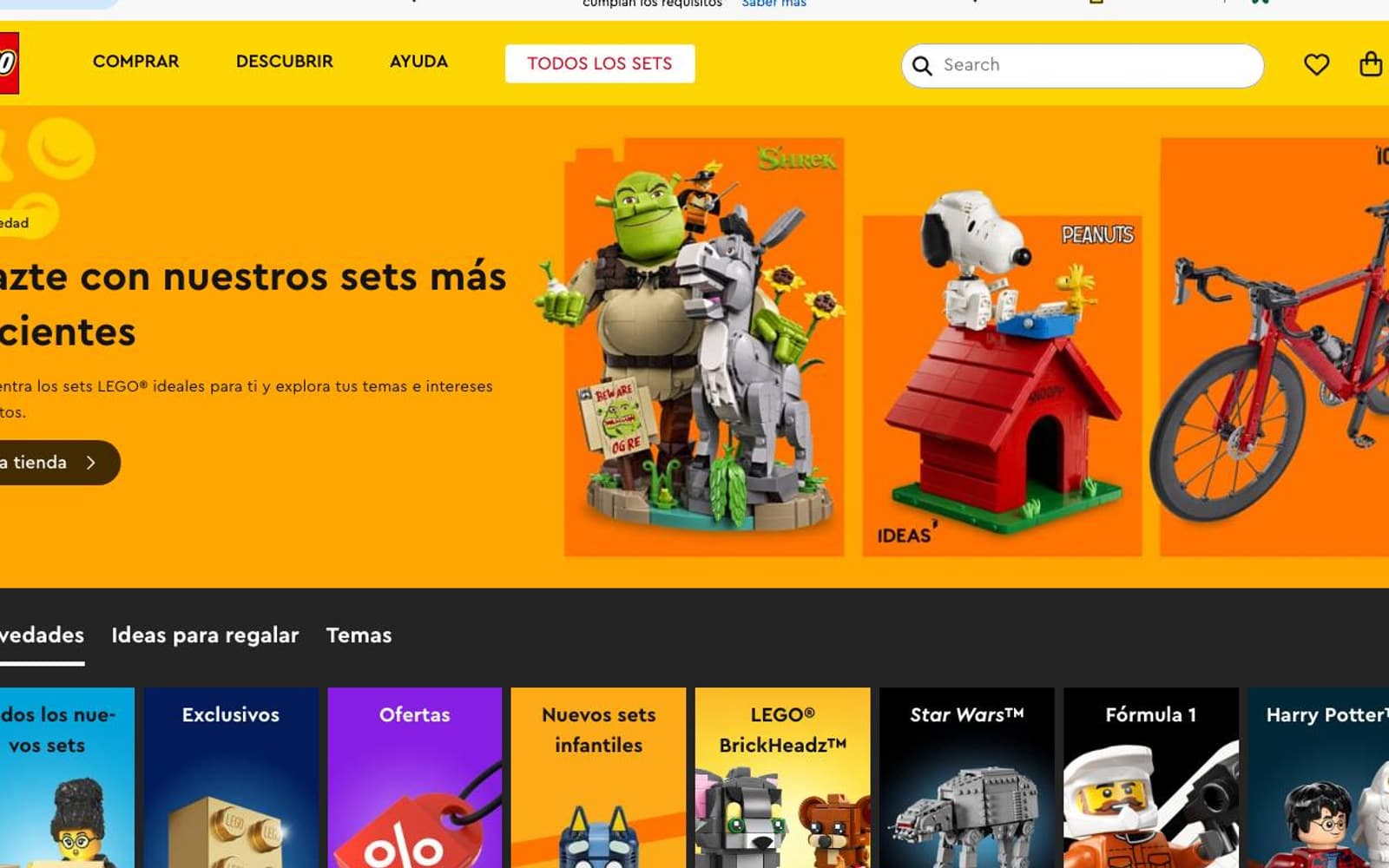 Captura limpia de la home oficial de LEGO.