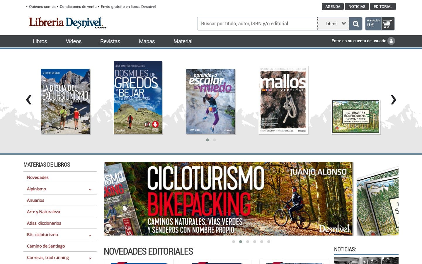 Captura de la home oficial de Librería Desnivel