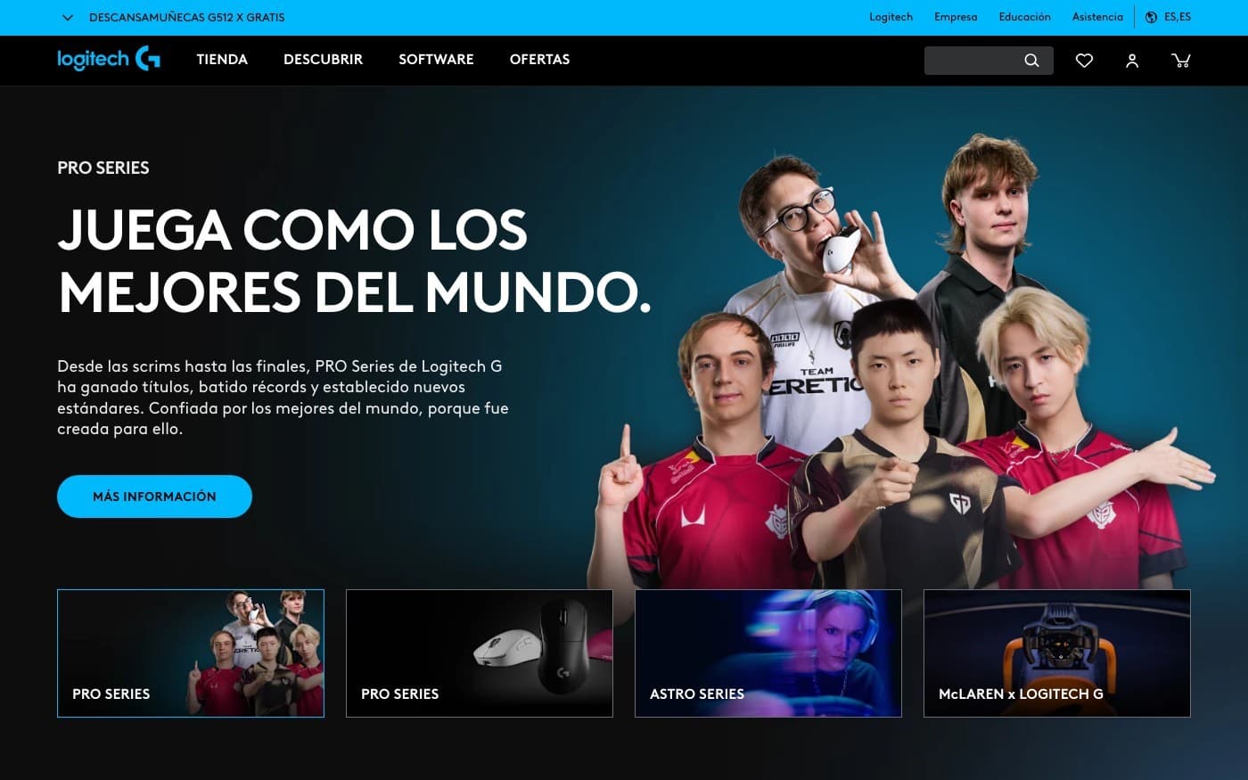 Captura limpia de la home oficial de Logitech G