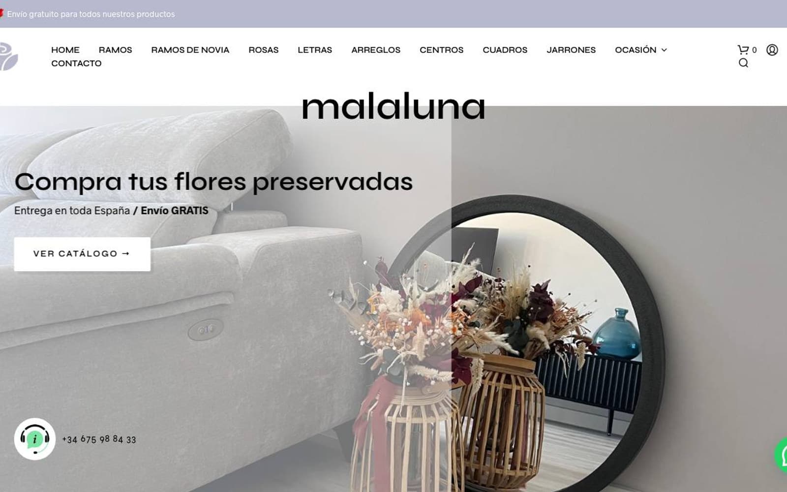 Captura limpia de la home oficial de Malaluna Floral.