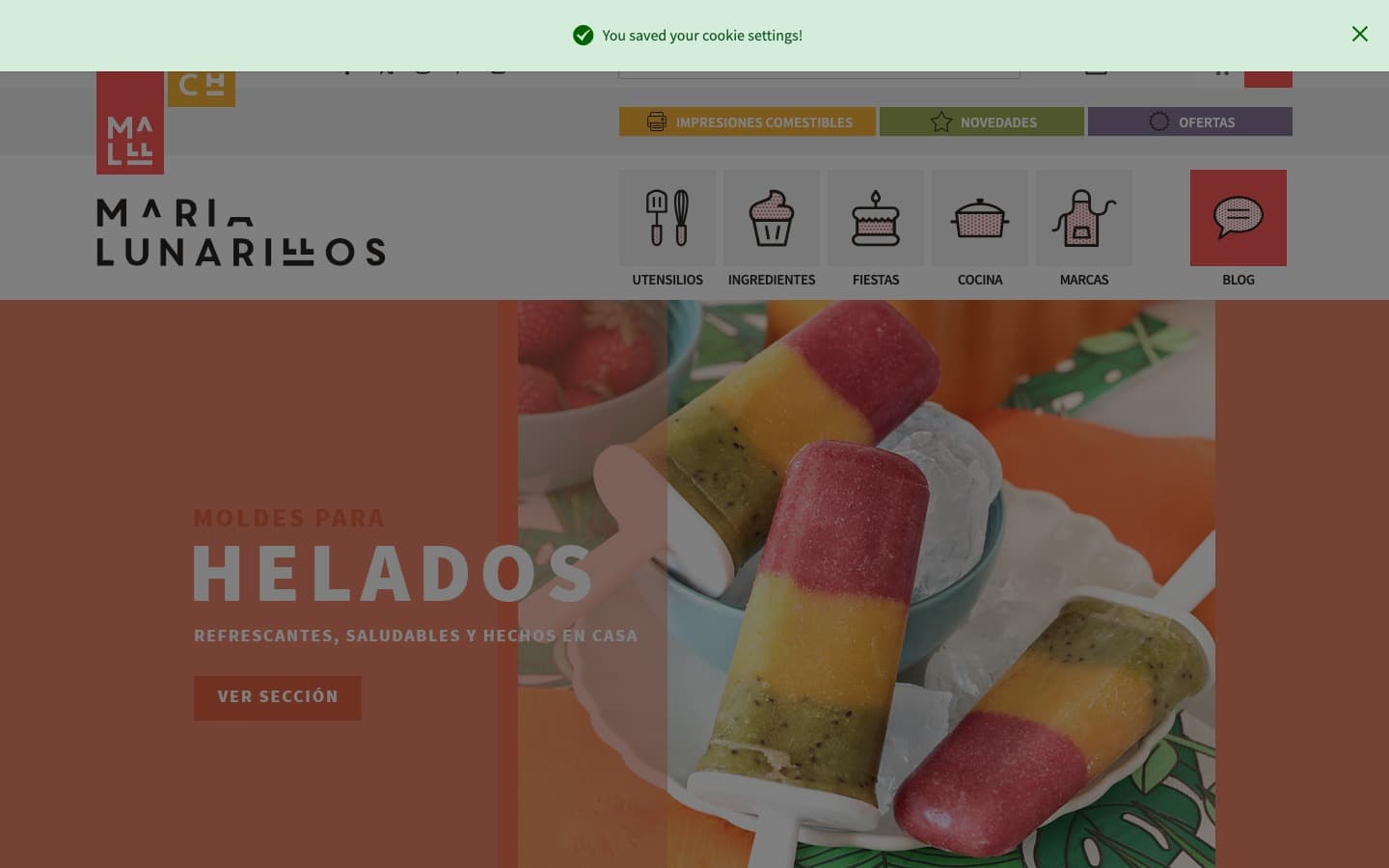 Captura limpia de la home de María Lunarillos, incluida en la guía de tiendas de repostería.