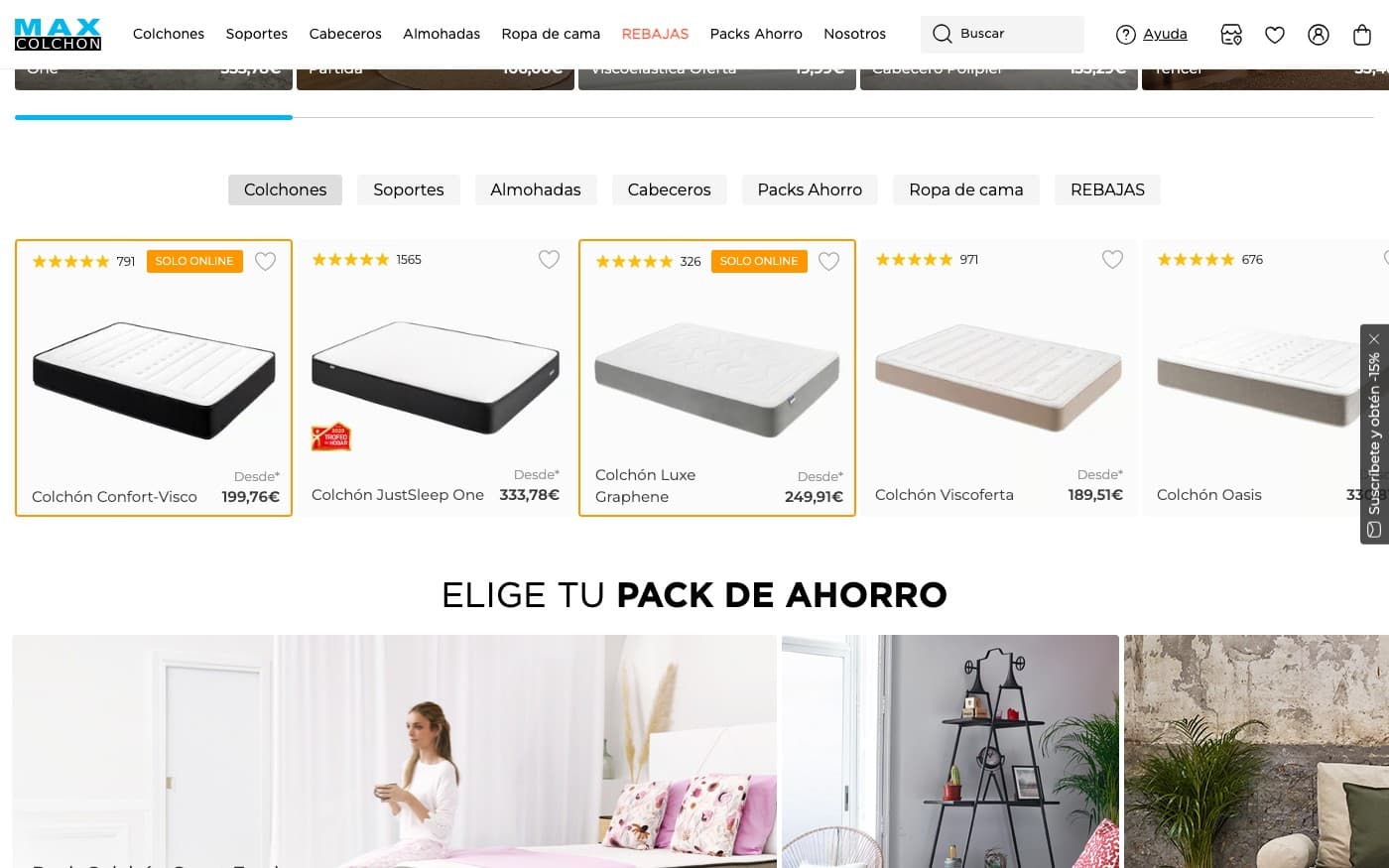 Captura limpia de la home oficial de Maxcolchon