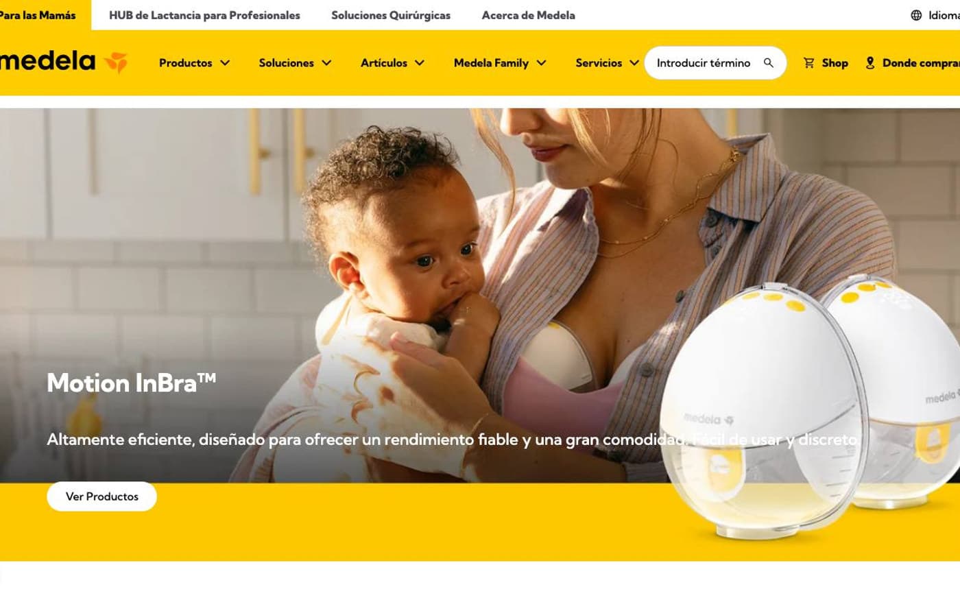 Home oficial de Medela, primera tienda del ranking de lactancia