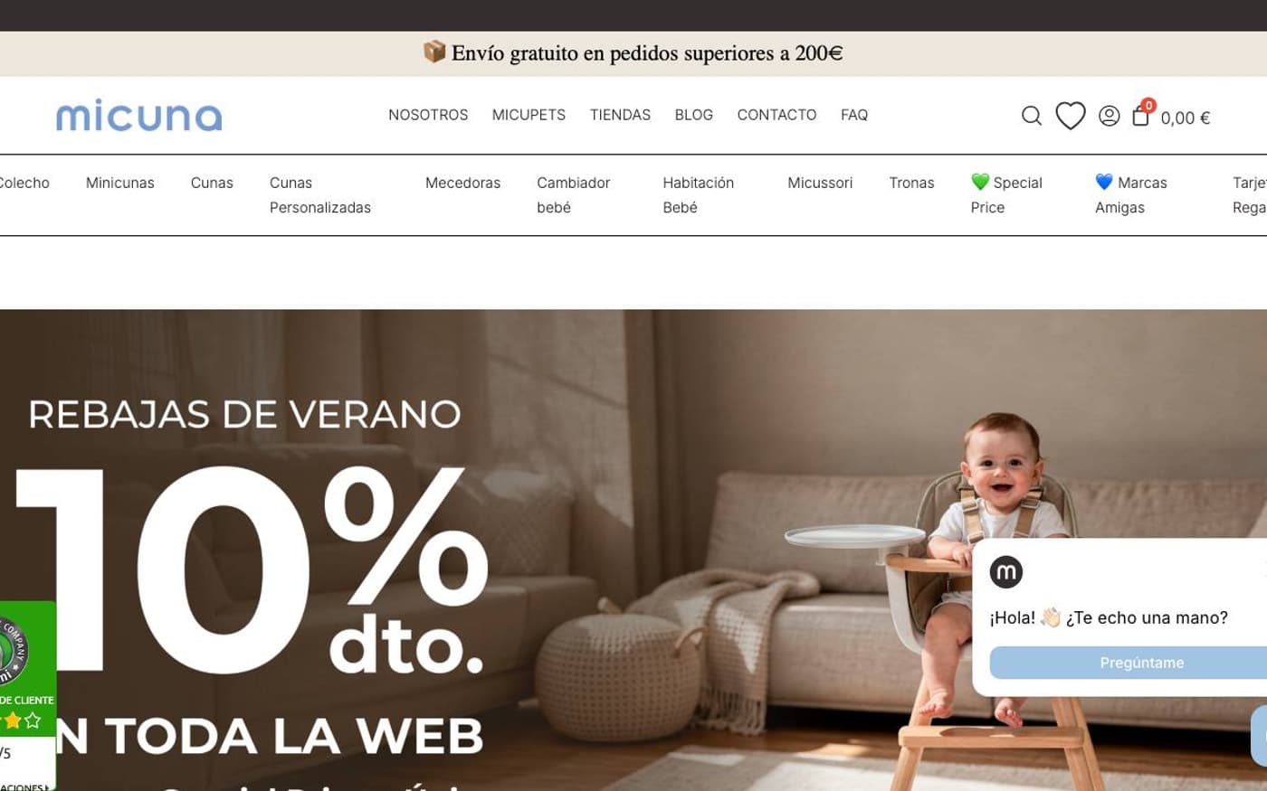 Home oficial de Micuna, primera tienda del ranking de cunas
