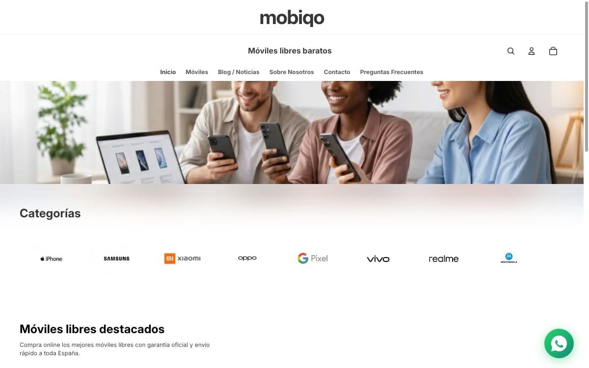 Captura limpia de la home oficial de Mobiqo