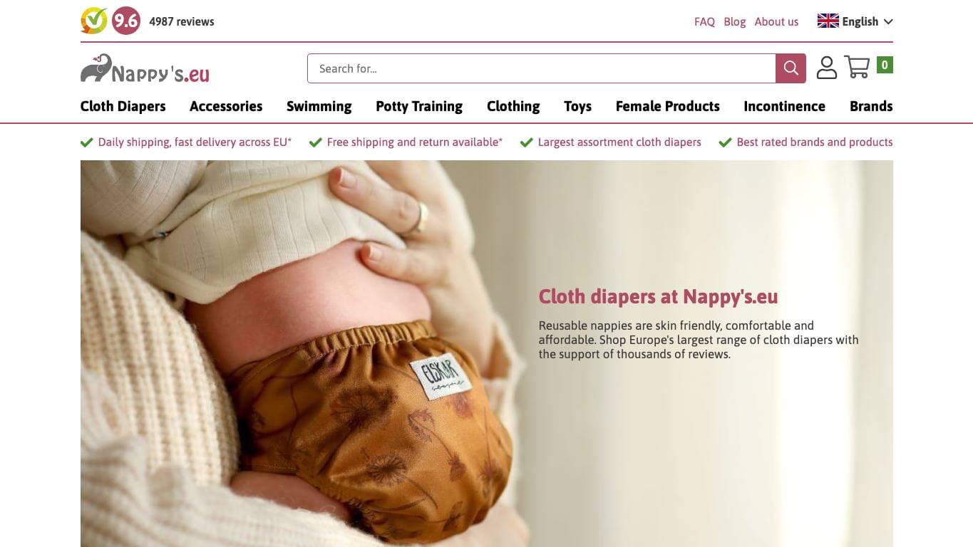 Captura limpia de la home oficial de Nappy's.eu, una de las tiendas comparadas en esta guía.