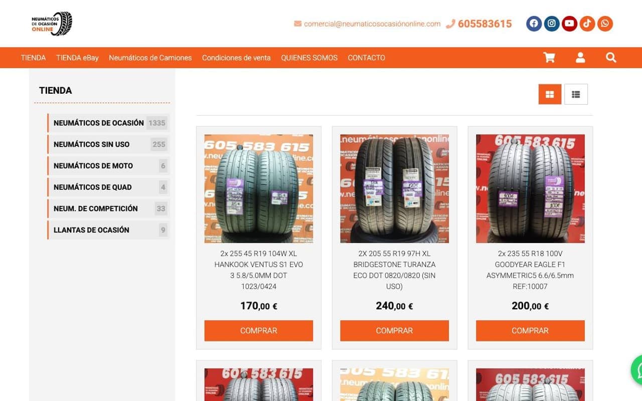 Captura limpia de una tienda oficial de neumáticos