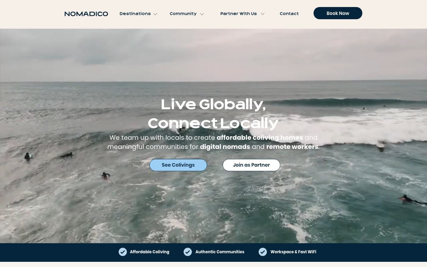 Captura limpia de la home oficial de Nomadico
