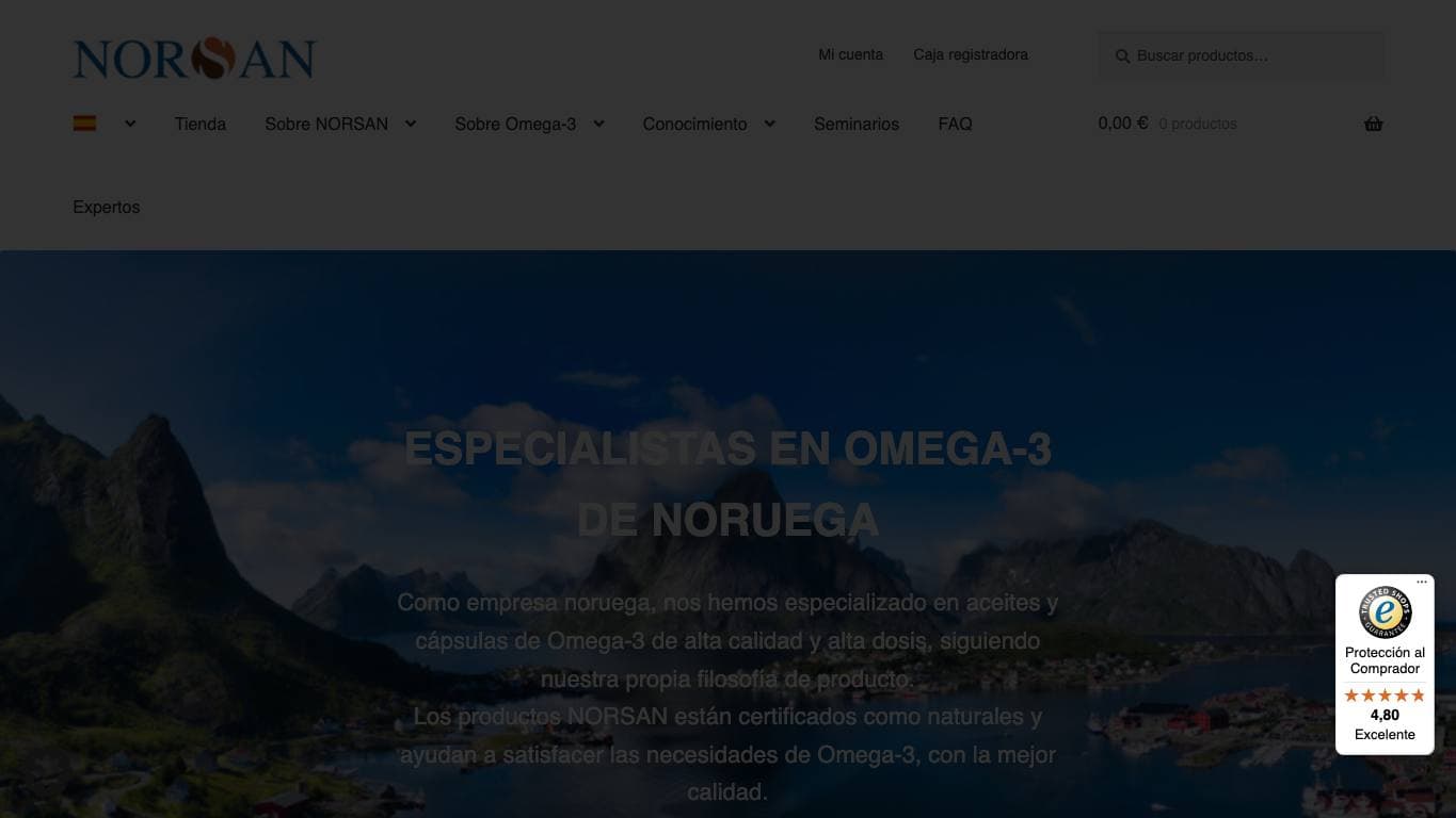 Captura de la home de NORSAN, tienda especializada en Omega 3.