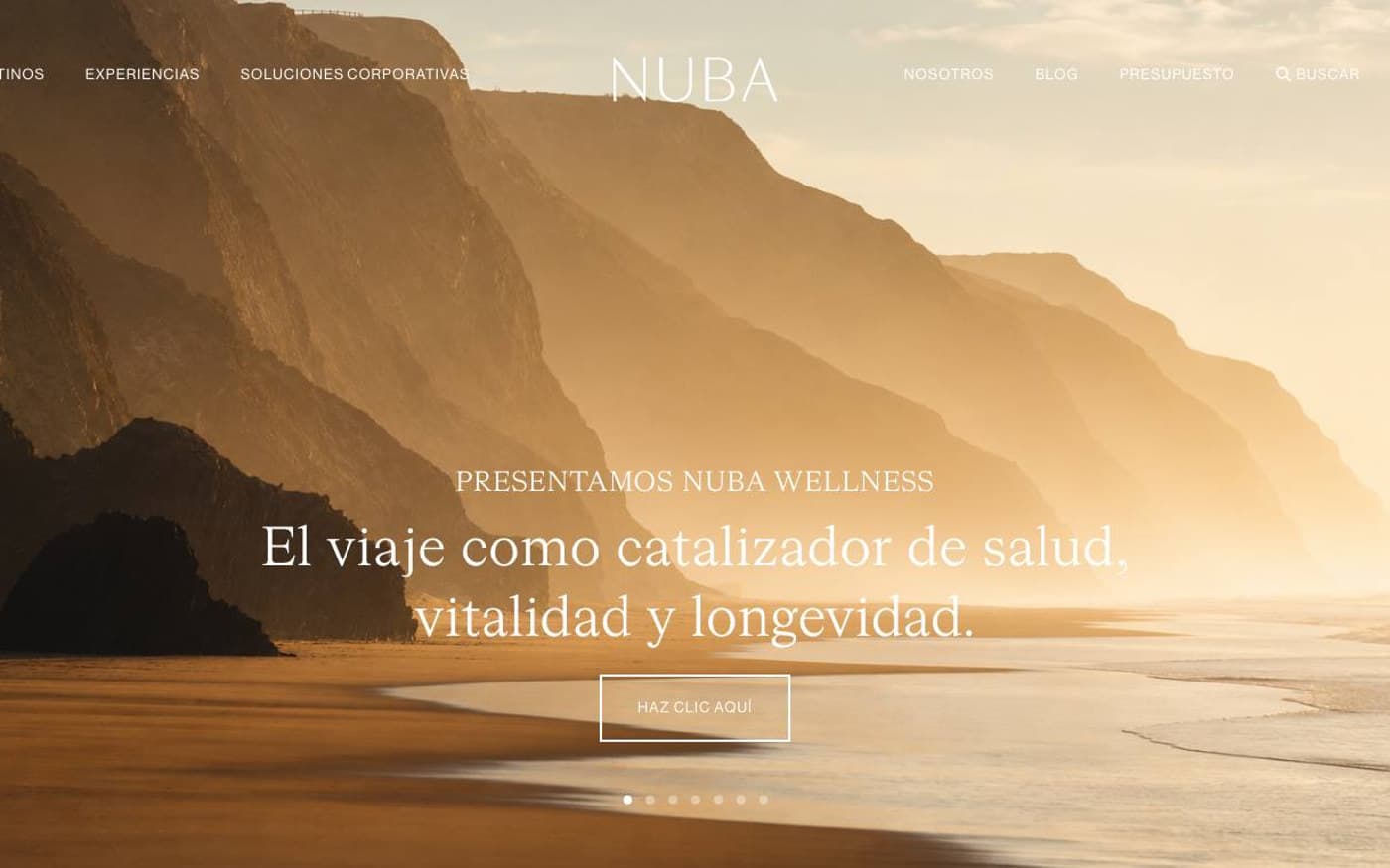 Captura de la home de NUBA, agencia incluida en la guía de viaje premium.