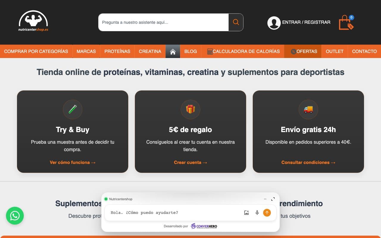 Captura de una tienda online de nutrición deportiva