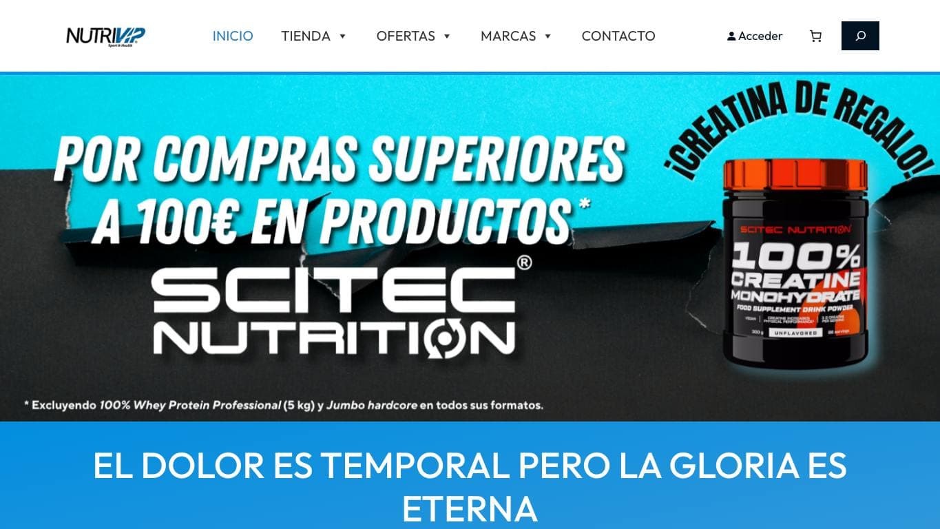 Captura de una tienda online de creatina seleccionada por TienRank