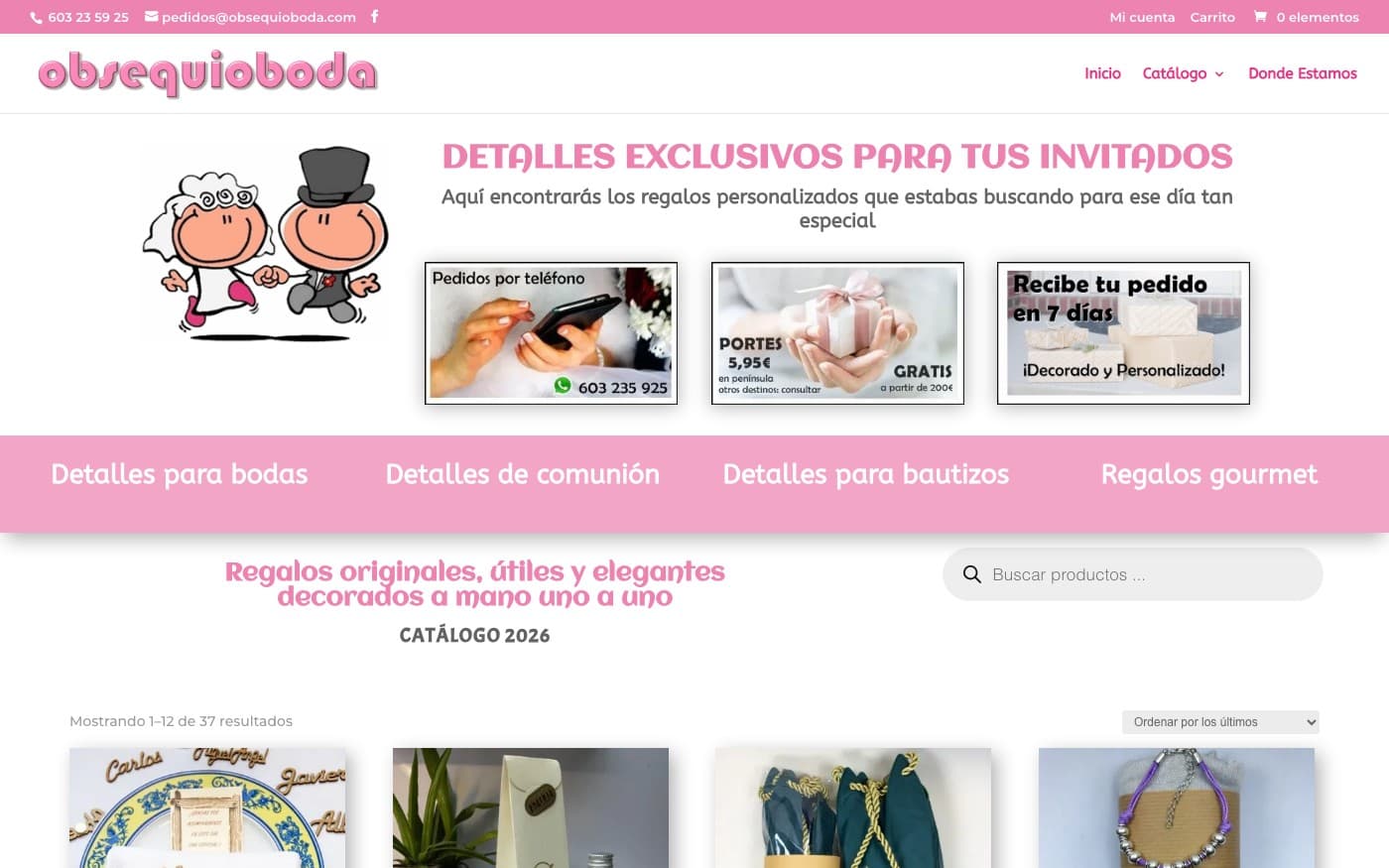 Captura limpia de la home oficial de Obsequio Boda.