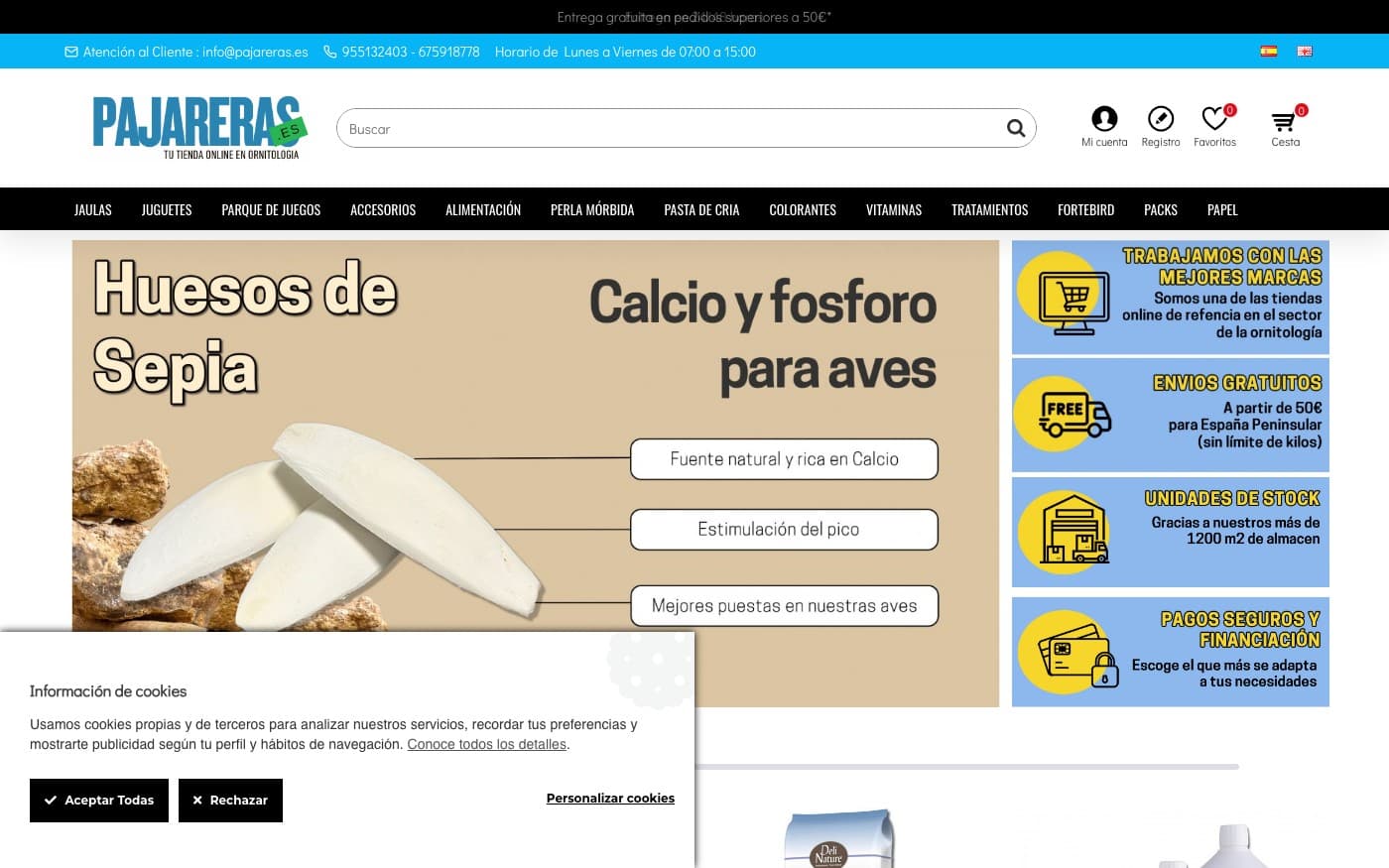 Captura limpia de la home oficial de Pajareras.es