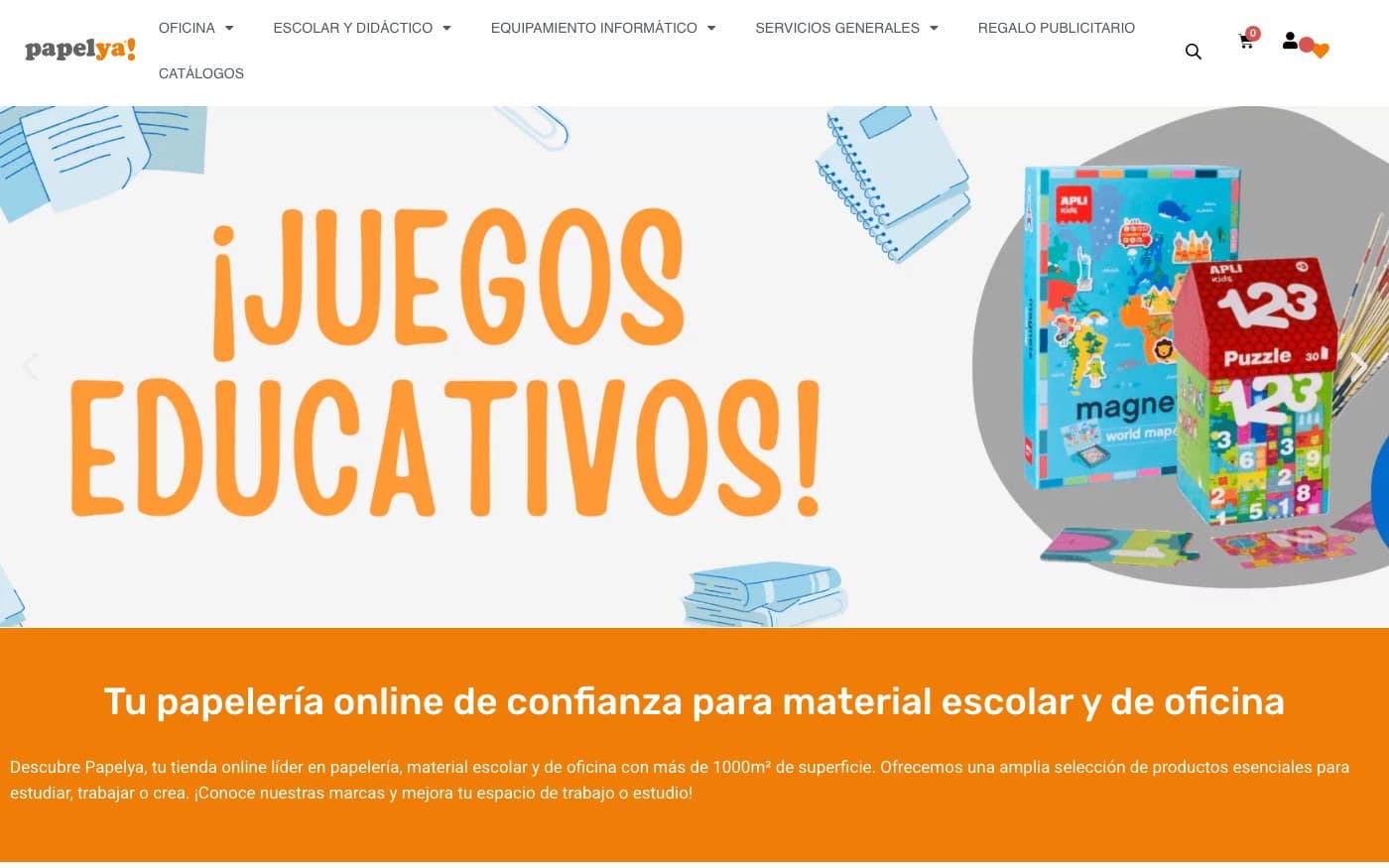 Captura limpia de la home de Papelya, tienda incluida en la guía.