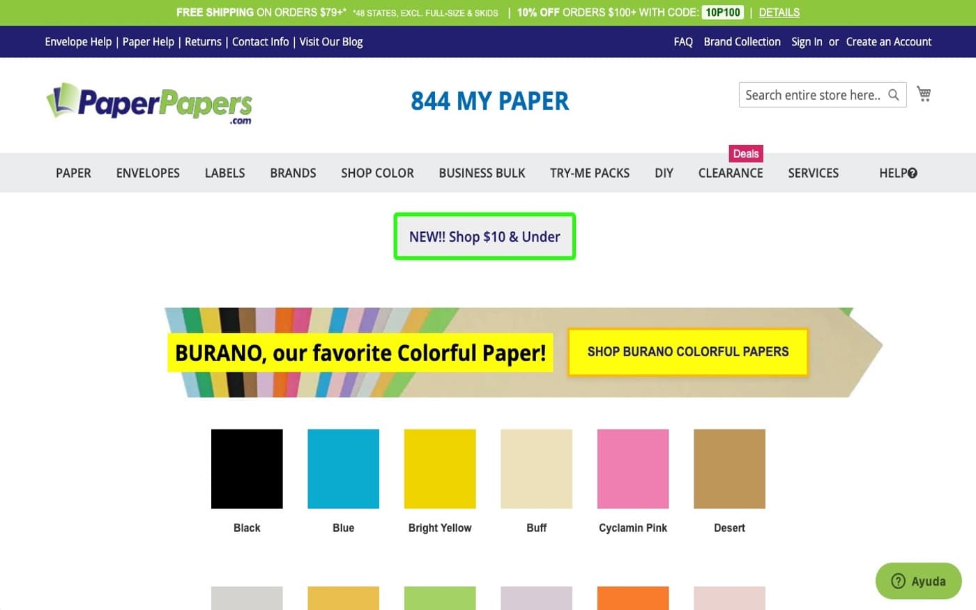 Captura home-top de una tienda oficial de papeles especiales