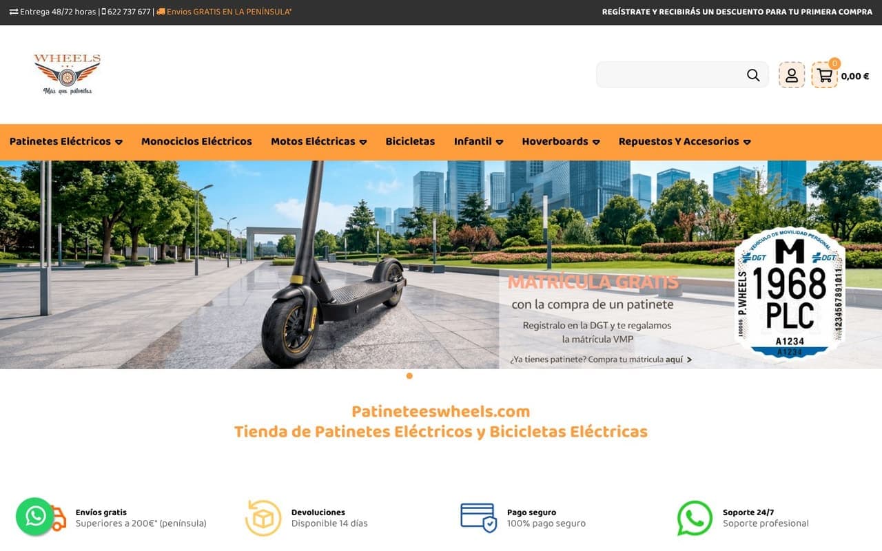 Captura limpia de una tienda oficial de patinetes-electricos