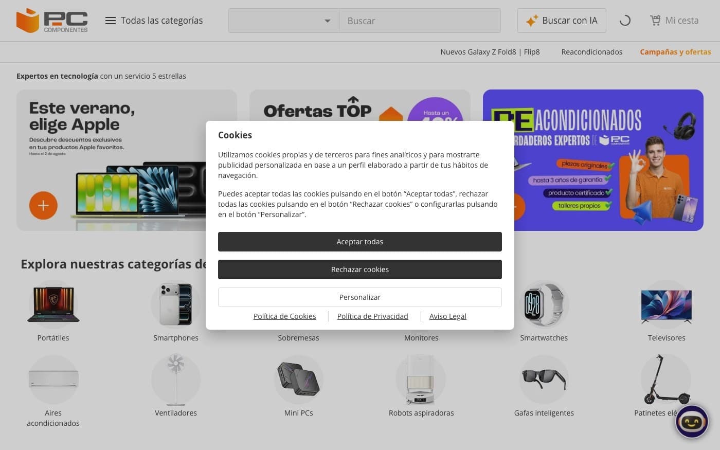 Captura limpia de la home oficial de PcComponentes