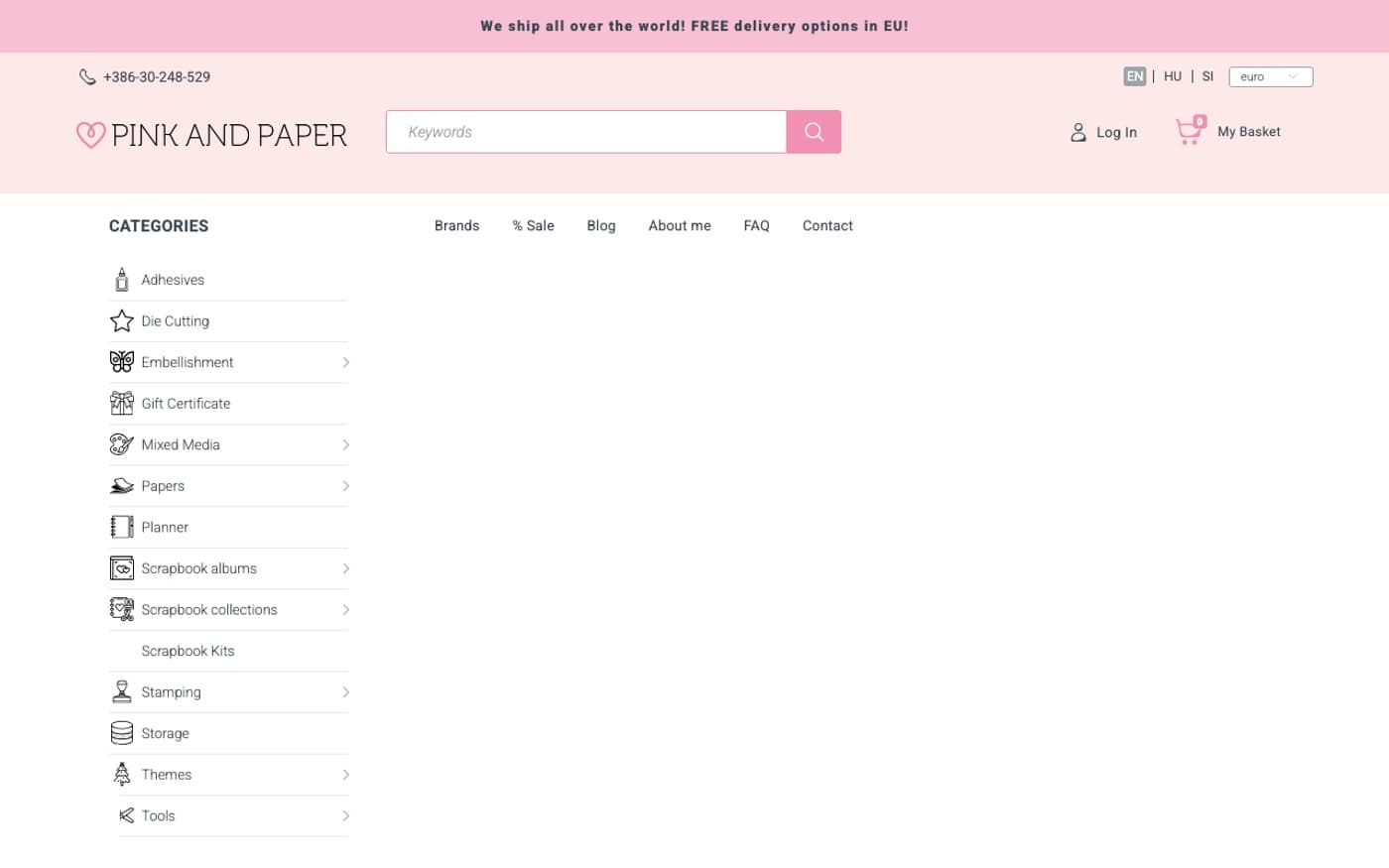 Captura home-top de una tienda oficial de scrapbooking