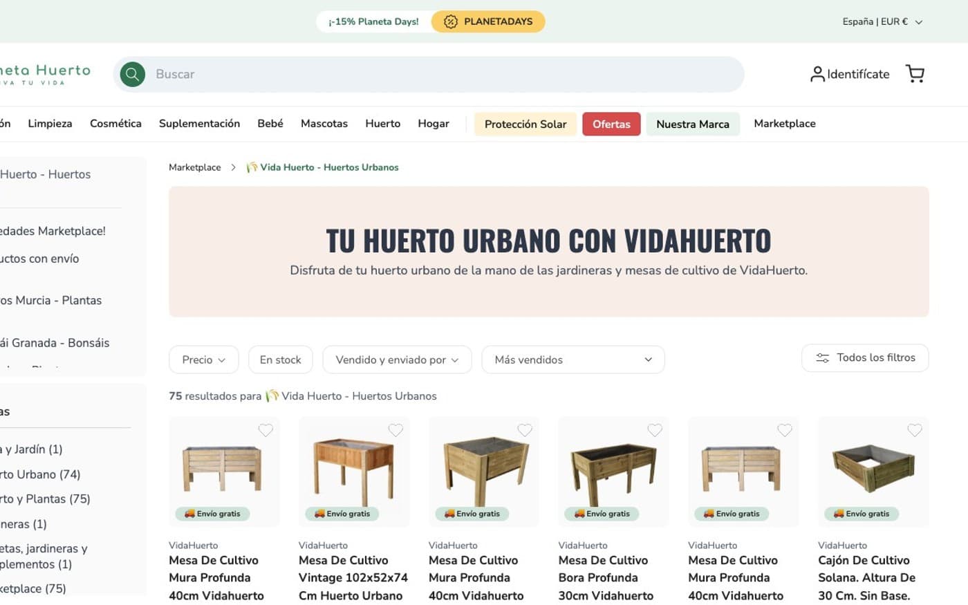 Captura limpia de la home de Planeta Huerto, primera tienda del ranking de supermercados online.