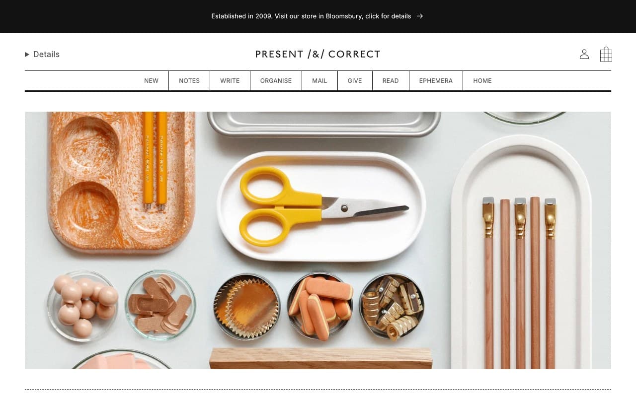 Captura limpia de la home oficial de Present & Correct.
