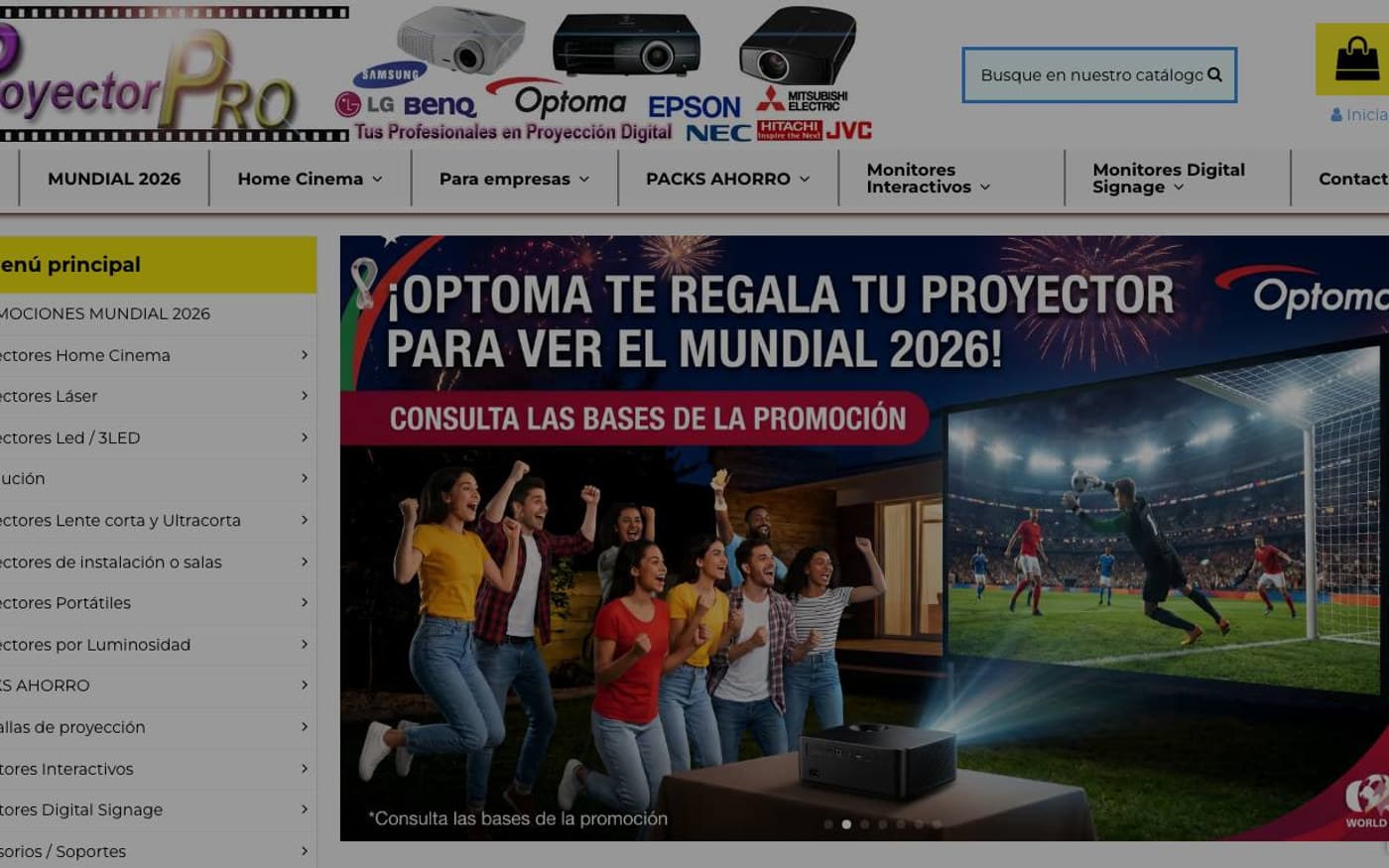 Captura de la home de ProyectorPro, incluida en la guía de TV y proyectores.