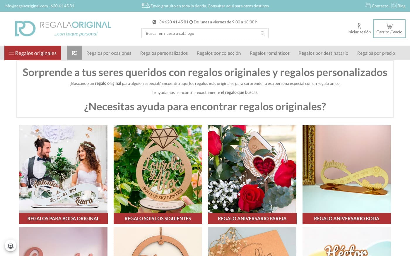 Captura limpia de la home oficial de RegalaOriginal.