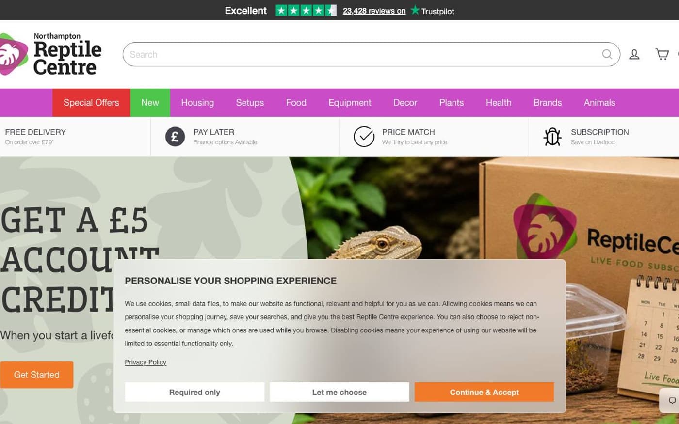 Captura de la home oficial de Reptile Centre incluida en la guía de terrarios.