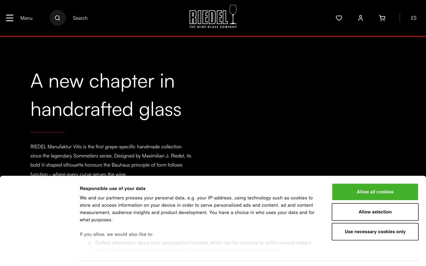 Captura de la home oficial de RIEDEL