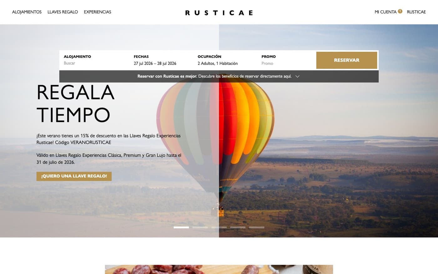 Captura limpia de la home oficial de Rusticae, incluida en la guía de reservas.